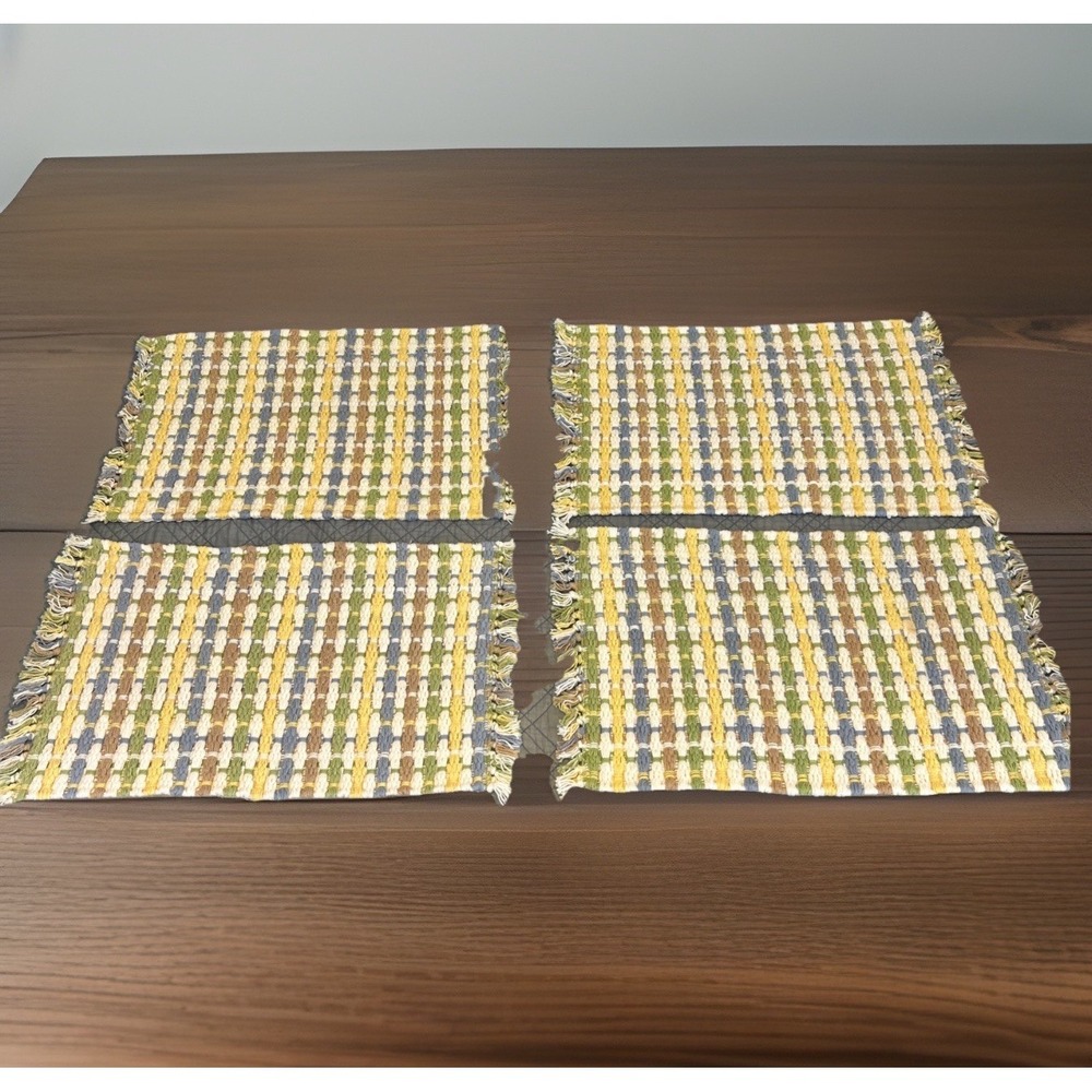 Pier 1 Imports Set of 4 Cotton‎ Woven Plaid Placemats Multi Color Linens